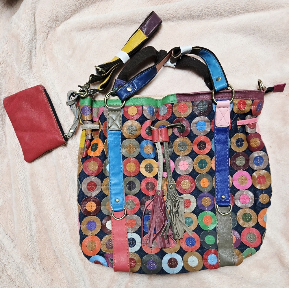 New AmeriLeather Lloyd Leather Circle Patchwork Bag